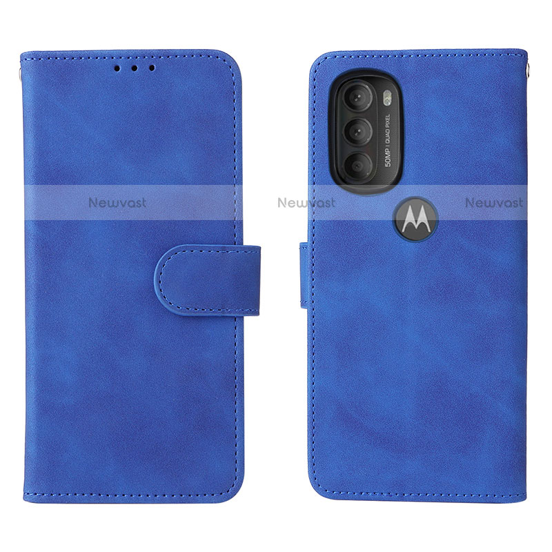 Leather Case Stands Flip Cover Holder L01Z for Motorola Moto G71 5G Blue