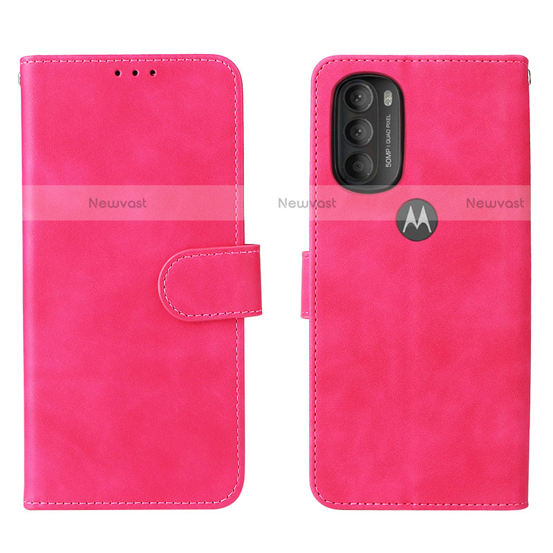 Leather Case Stands Flip Cover Holder L01Z for Motorola Moto G71 5G Hot Pink