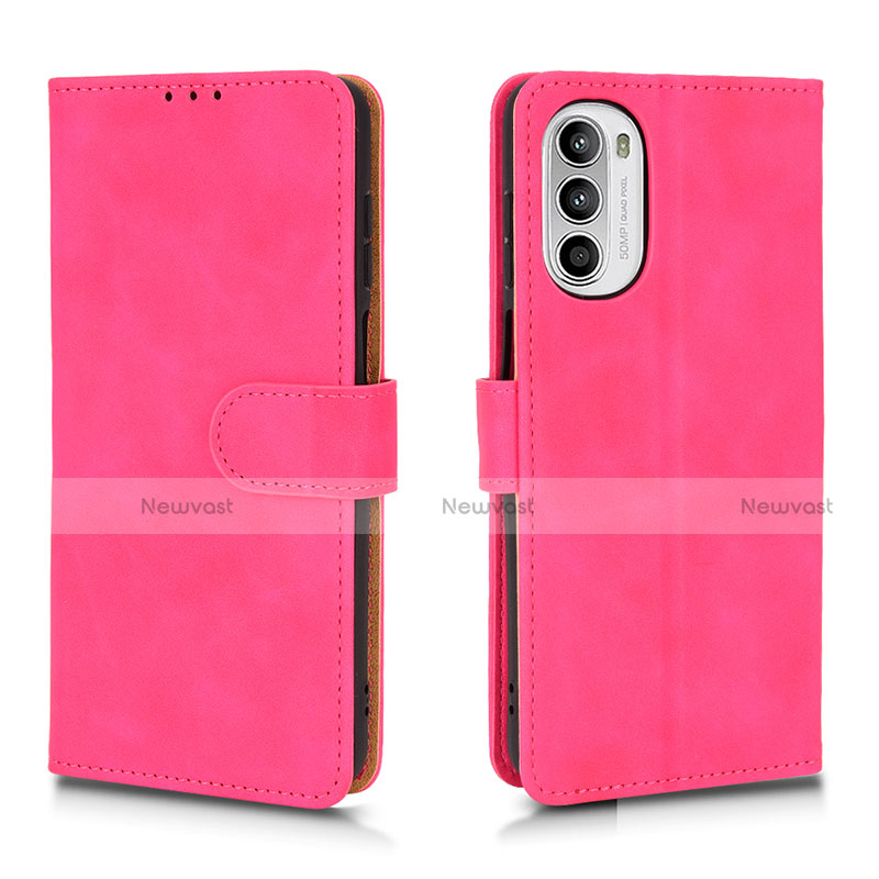 Leather Case Stands Flip Cover Holder L01Z for Motorola Moto G71s 5G Hot Pink