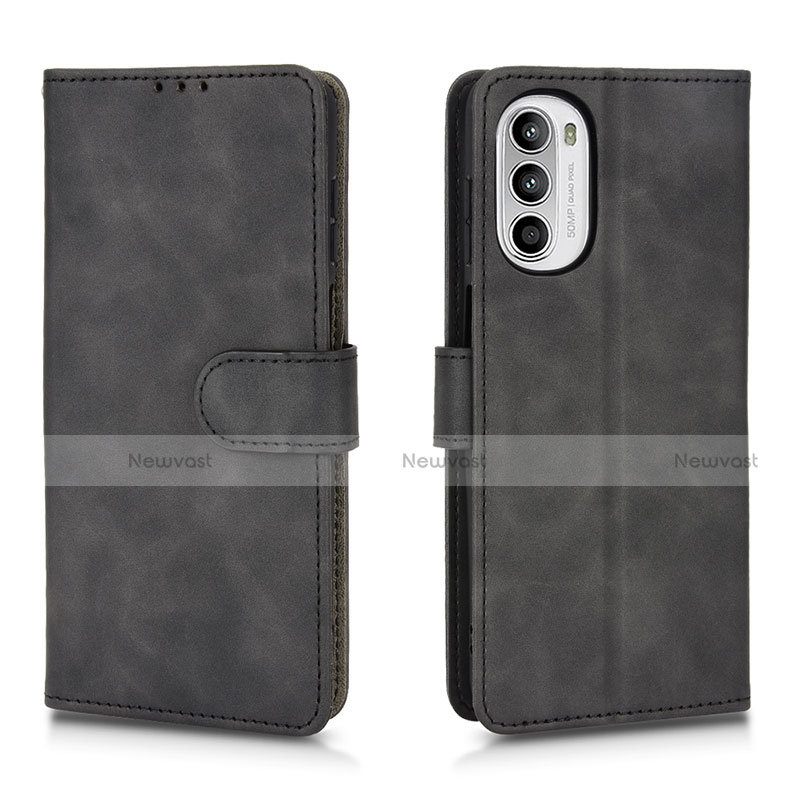 Leather Case Stands Flip Cover Holder L01Z for Motorola Moto G82 5G Black
