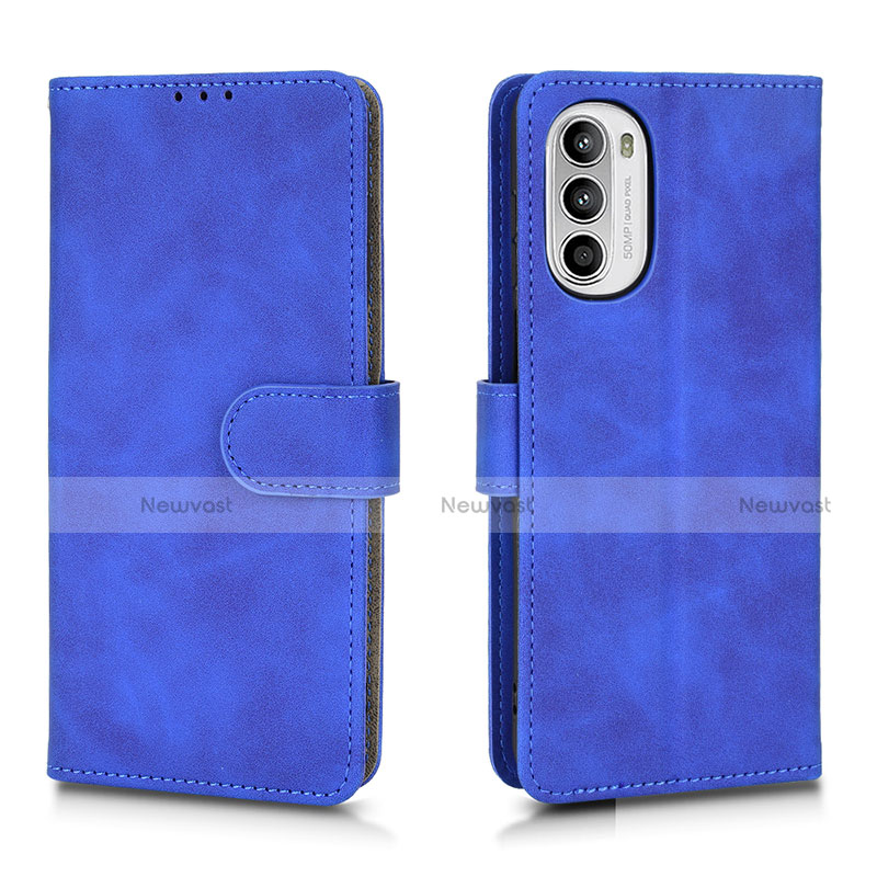 Leather Case Stands Flip Cover Holder L01Z for Motorola Moto G82 5G Blue