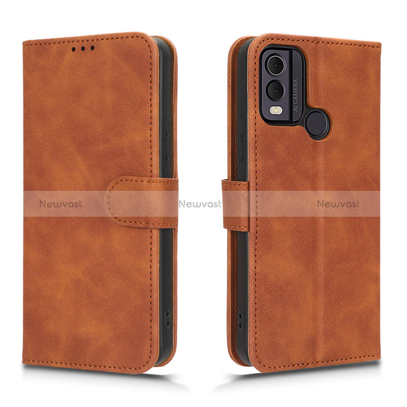 Leather Case Stands Flip Cover Holder L01Z for Nokia C22 Brown