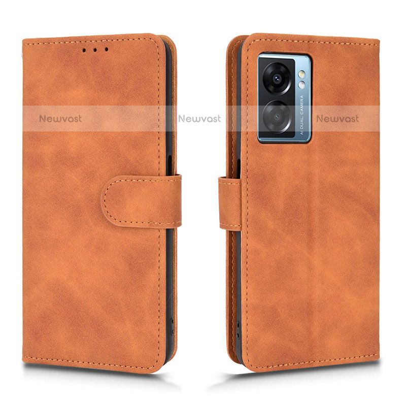 Leather Case Stands Flip Cover Holder L01Z for OnePlus Nord N300 5G Brown