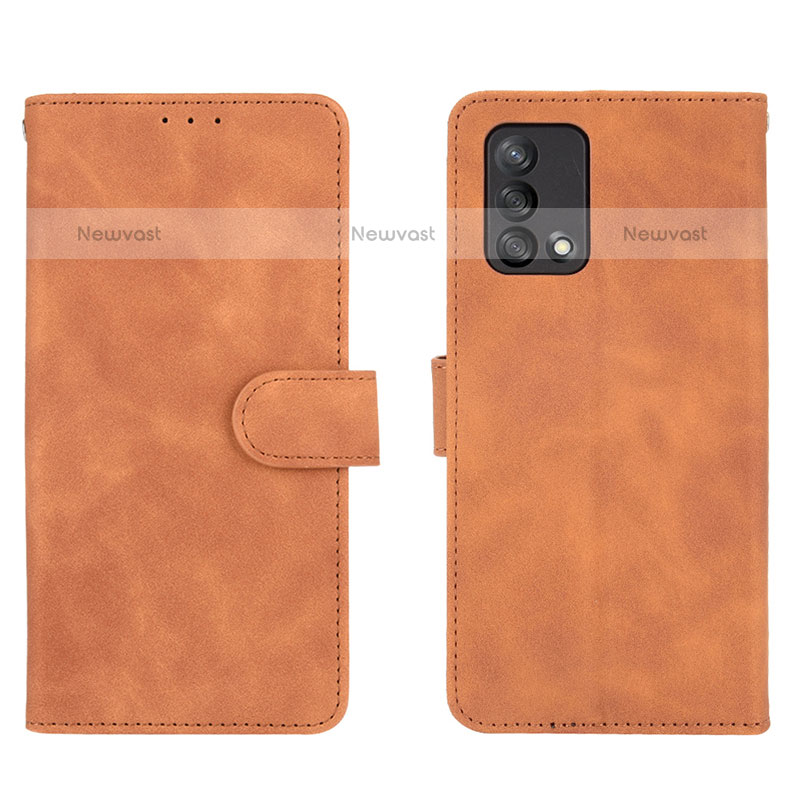Leather Case Stands Flip Cover Holder L01Z for Oppo A74 4G Brown