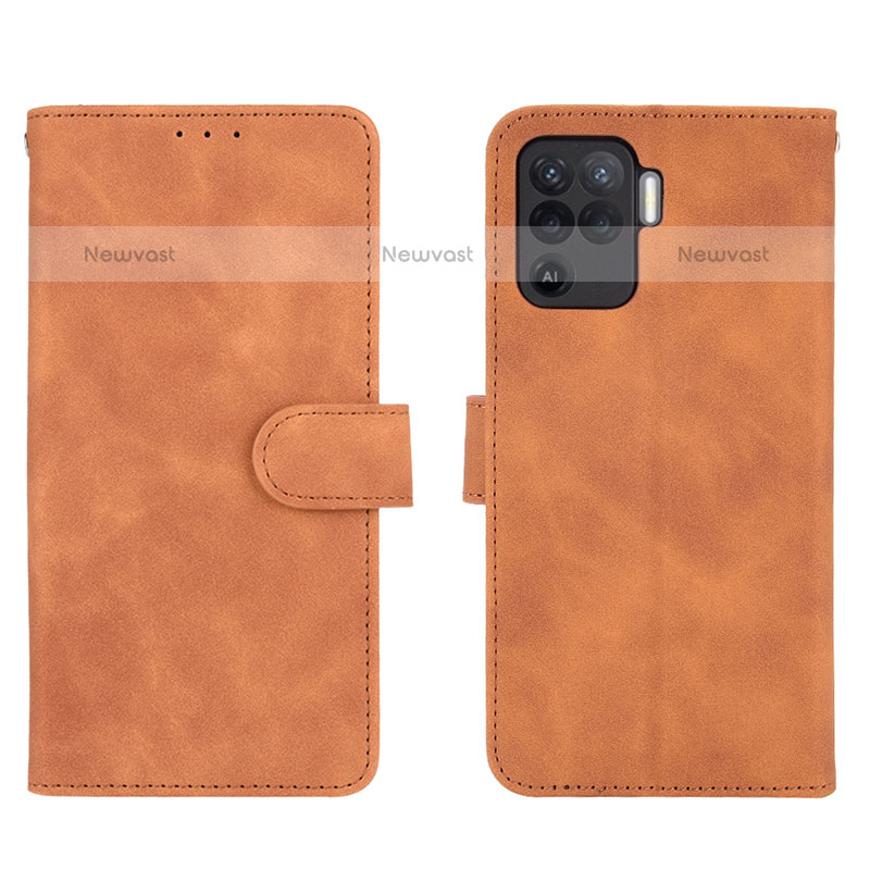 Leather Case Stands Flip Cover Holder L01Z for Oppo A94 4G Brown