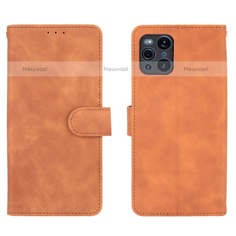 Leather Case Stands Flip Cover Holder L01Z for Oppo Find X3 Pro 5G Brown