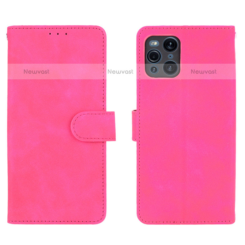 Leather Case Stands Flip Cover Holder L01Z for Oppo Find X3 Pro 5G Hot Pink