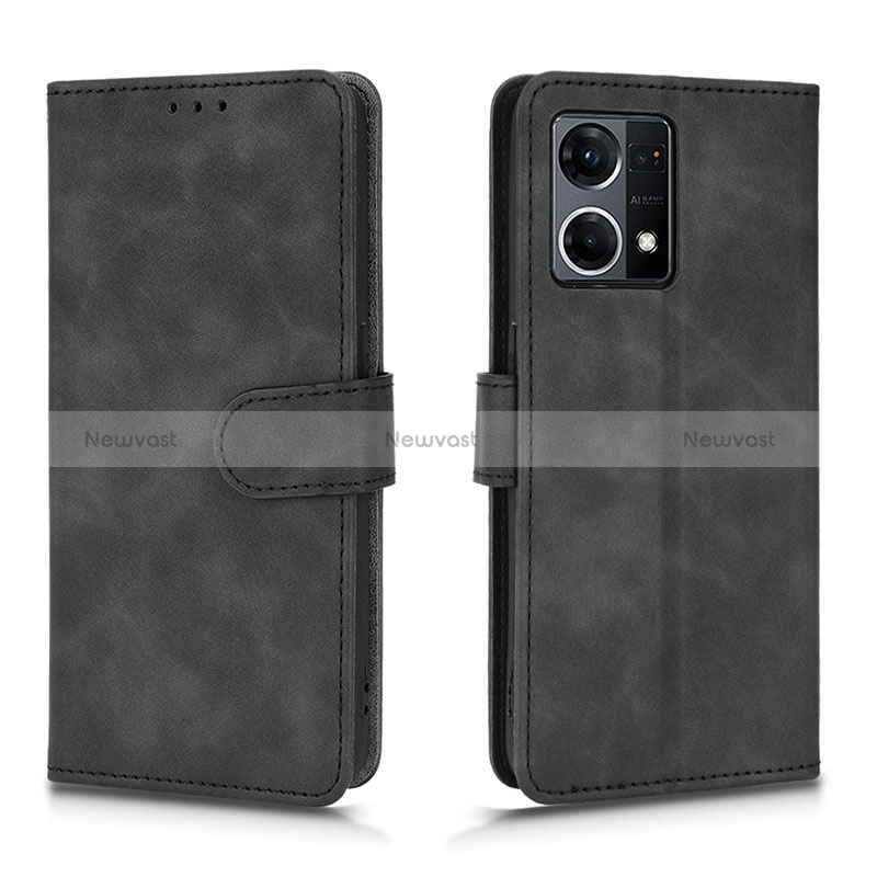 Leather Case Stands Flip Cover Holder L01Z for Oppo Reno7 4G Black