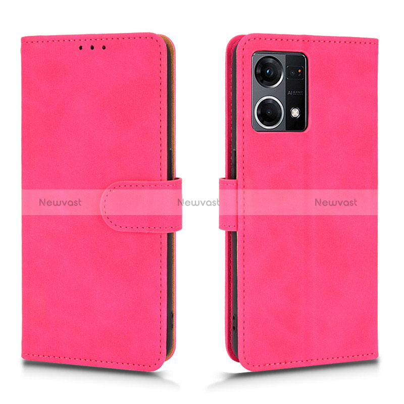 Leather Case Stands Flip Cover Holder L01Z for Oppo Reno7 4G Hot Pink
