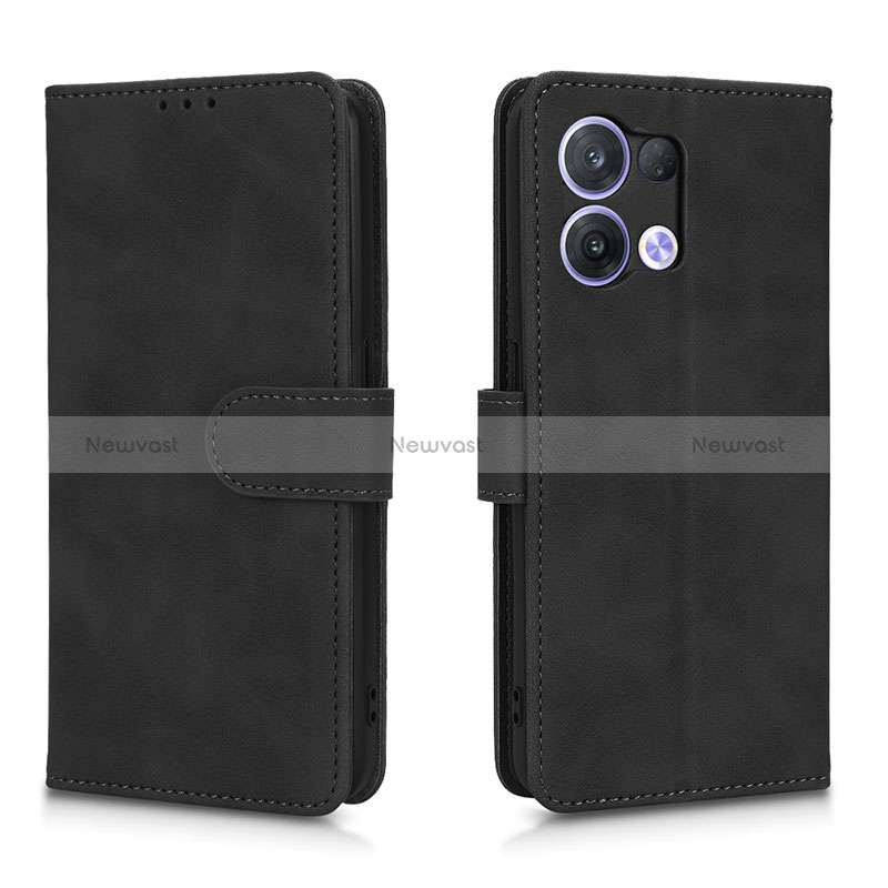 Leather Case Stands Flip Cover Holder L01Z for Oppo Reno8 5G Black