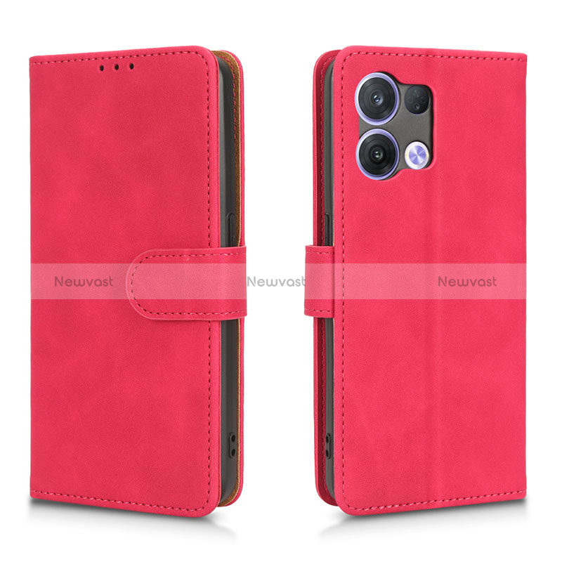 Leather Case Stands Flip Cover Holder L01Z for Oppo Reno8 5G Hot Pink
