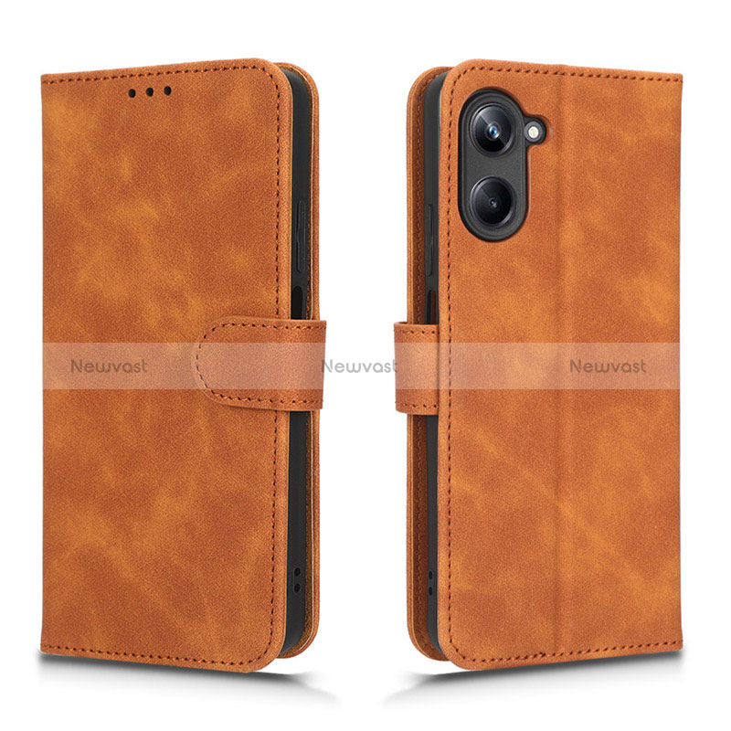 Leather Case Stands Flip Cover Holder L01Z for Realme 10 Pro 5G Brown