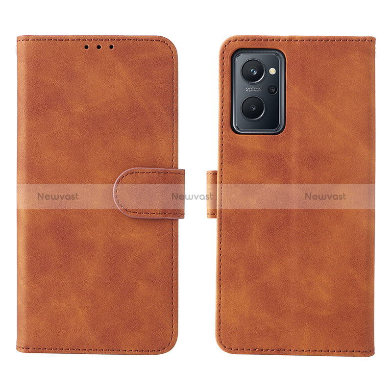 Leather Case Stands Flip Cover Holder L01Z for Realme 9i 4G Brown