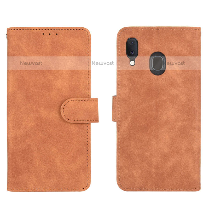 Leather Case Stands Flip Cover Holder L01Z for Samsung Galaxy A20 Brown