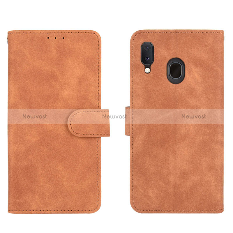 Leather Case Stands Flip Cover Holder L01Z for Samsung Galaxy A30 Brown