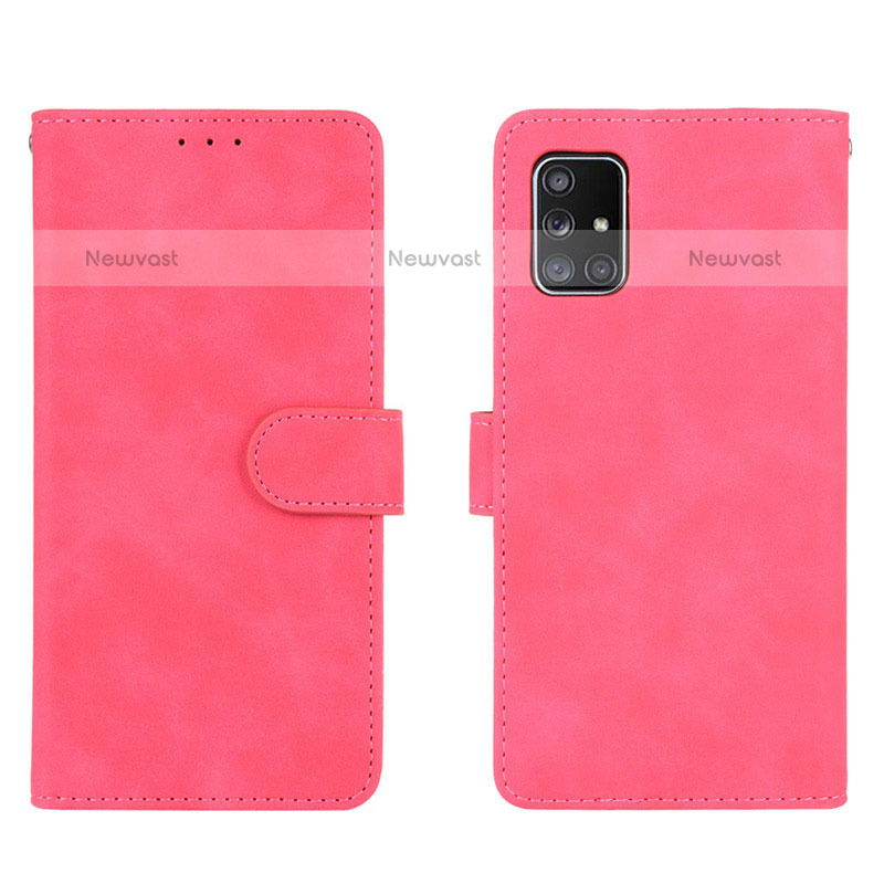Leather Case Stands Flip Cover Holder L01Z for Samsung Galaxy A51 4G Hot Pink