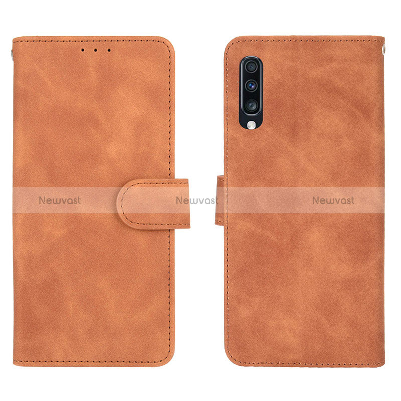 Leather Case Stands Flip Cover Holder L01Z for Samsung Galaxy A70 Brown