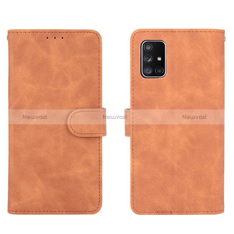 Leather Case Stands Flip Cover Holder L01Z for Samsung Galaxy A71 5G Brown