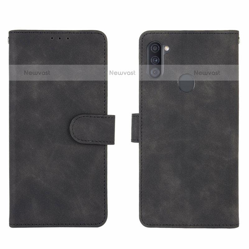 Leather Case Stands Flip Cover Holder L01Z for Samsung Galaxy M11 Black