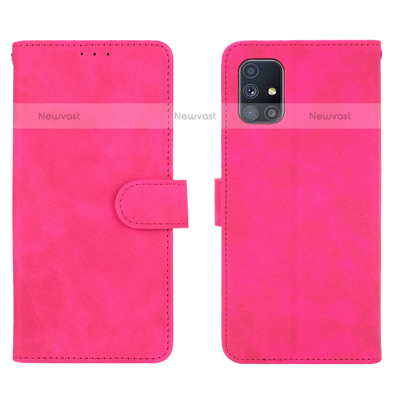 Leather Case Stands Flip Cover Holder L01Z for Samsung Galaxy M51 Hot Pink