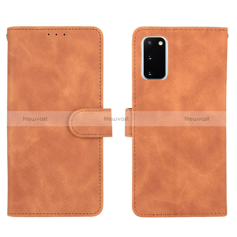 Leather Case Stands Flip Cover Holder L01Z for Samsung Galaxy S20 FE (2022) 5G Brown