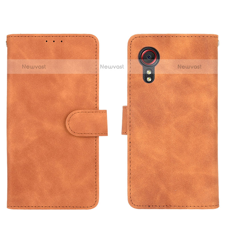 Leather Case Stands Flip Cover Holder L01Z for Samsung Galaxy XCover 5 SM-G525F Brown