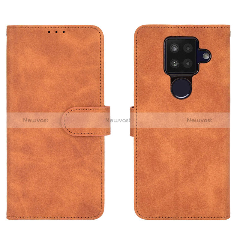 Leather Case Stands Flip Cover Holder L01Z for Sharp Aquos Sense4 Plus Brown