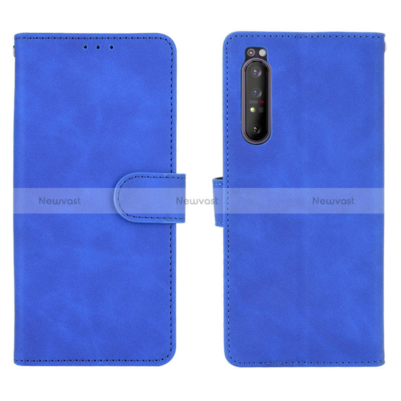 Leather Case Stands Flip Cover Holder L01Z for Sony Xperia 1 II Blue