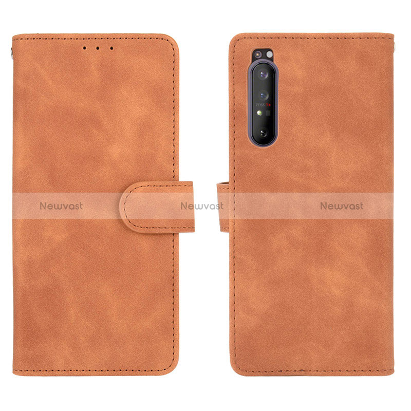 Leather Case Stands Flip Cover Holder L01Z for Sony Xperia 1 II Brown
