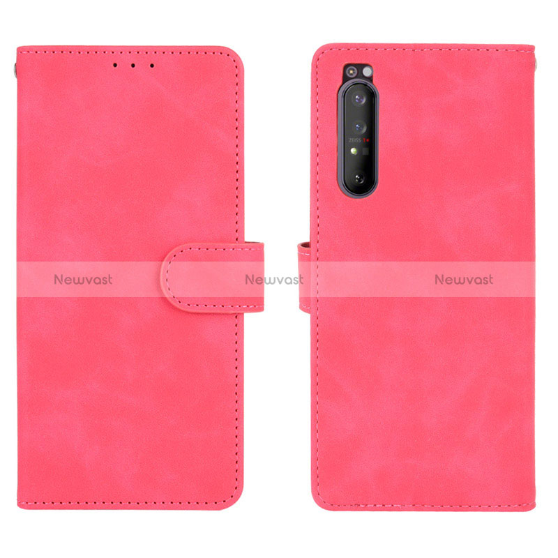 Leather Case Stands Flip Cover Holder L01Z for Sony Xperia 1 II Hot Pink