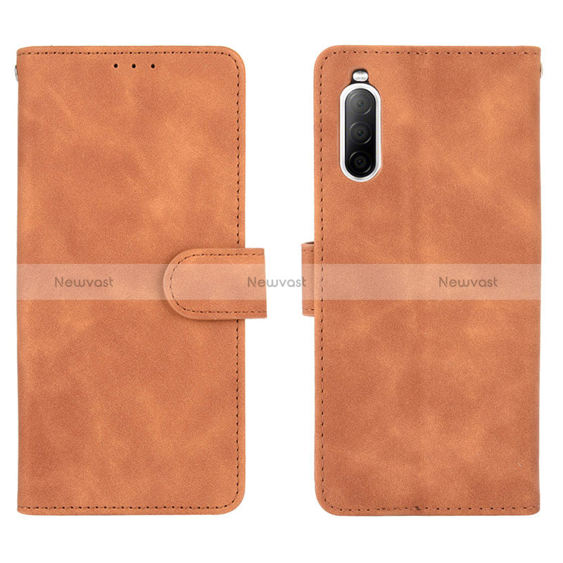Leather Case Stands Flip Cover Holder L01Z for Sony Xperia 10 II Brown