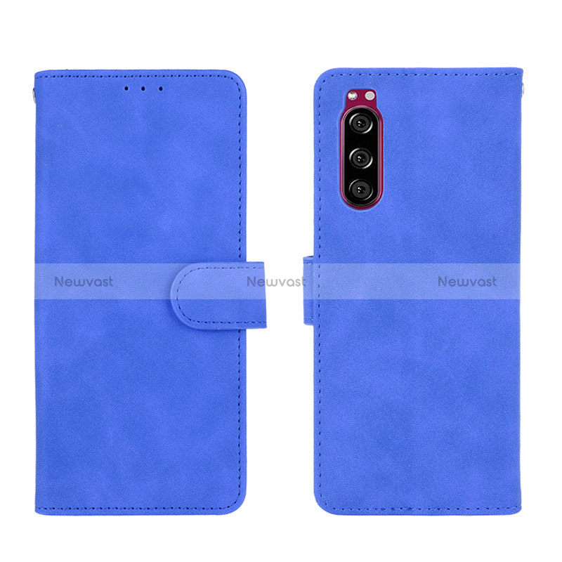 Leather Case Stands Flip Cover Holder L01Z for Sony Xperia 5 Blue