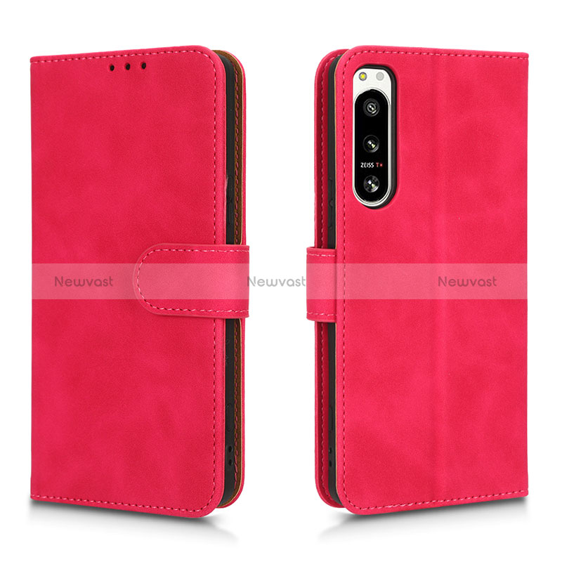 Leather Case Stands Flip Cover Holder L01Z for Sony Xperia 5 IV Hot Pink