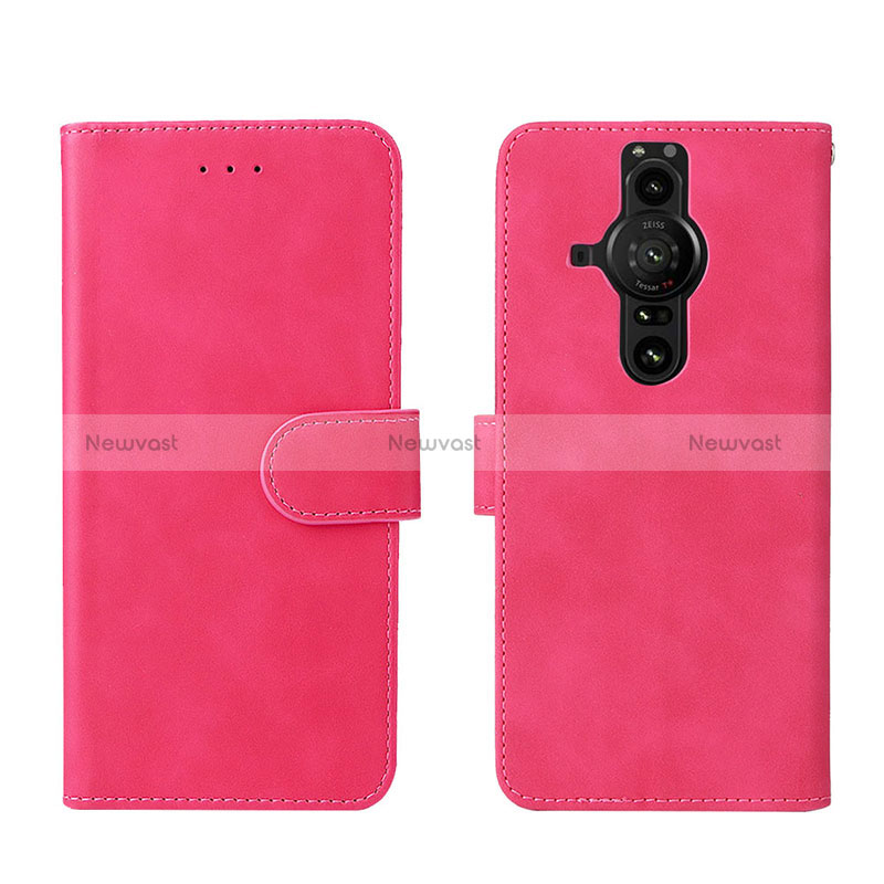 Leather Case Stands Flip Cover Holder L01Z for Sony Xperia PRO-I Hot Pink