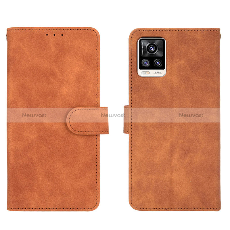 Leather Case Stands Flip Cover Holder L01Z for Vivo V20 Brown