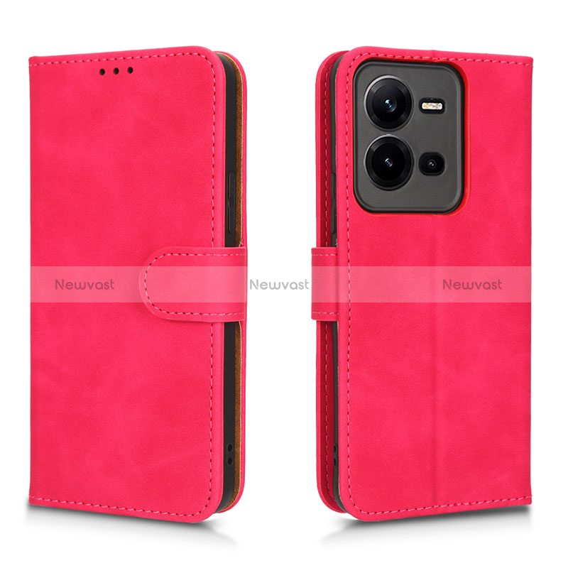 Leather Case Stands Flip Cover Holder L01Z for Vivo V25 5G Hot Pink