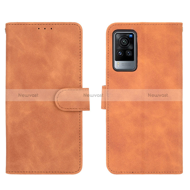 Leather Case Stands Flip Cover Holder L01Z for Vivo X60 Pro 5G Brown