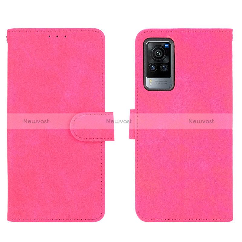 Leather Case Stands Flip Cover Holder L01Z for Vivo X60 Pro 5G Hot Pink