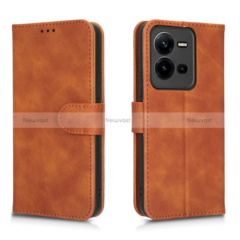 Leather Case Stands Flip Cover Holder L01Z for Vivo X80 Lite 5G Brown