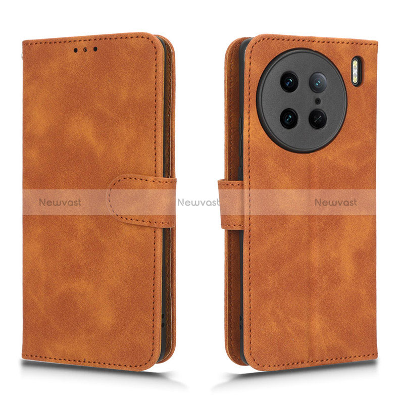 Leather Case Stands Flip Cover Holder L01Z for Vivo X90 Pro 5G Brown