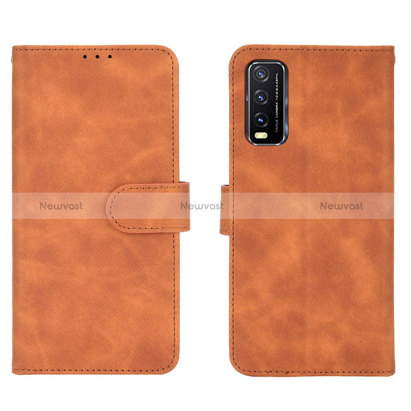 Leather Case Stands Flip Cover Holder L01Z for Vivo Y12s Brown