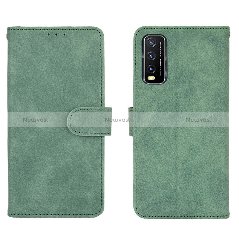 Leather Case Stands Flip Cover Holder L01Z for Vivo Y12s Green