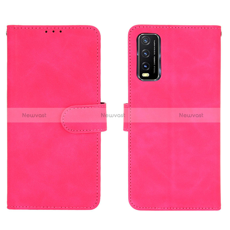 Leather Case Stands Flip Cover Holder L01Z for Vivo Y12s Hot Pink