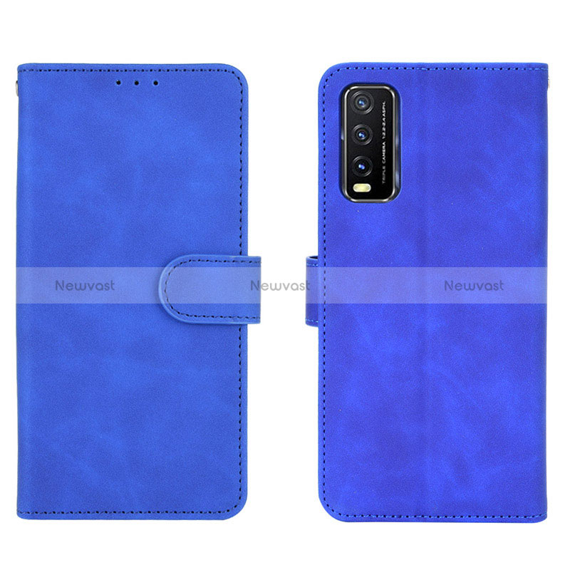 Leather Case Stands Flip Cover Holder L01Z for Vivo Y20 Blue