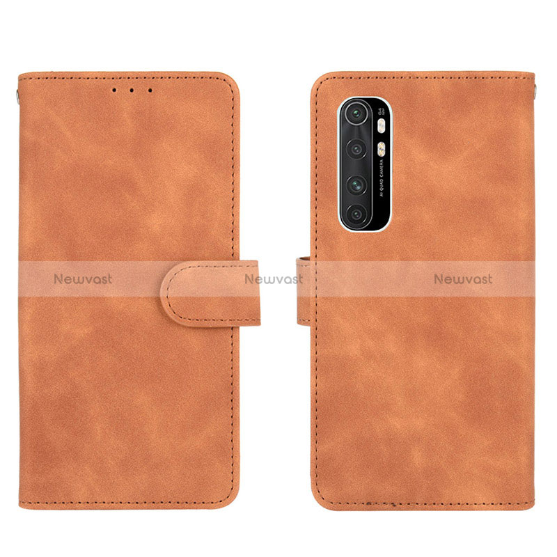 Leather Case Stands Flip Cover Holder L01Z for Xiaomi Mi Note 10 Lite Brown