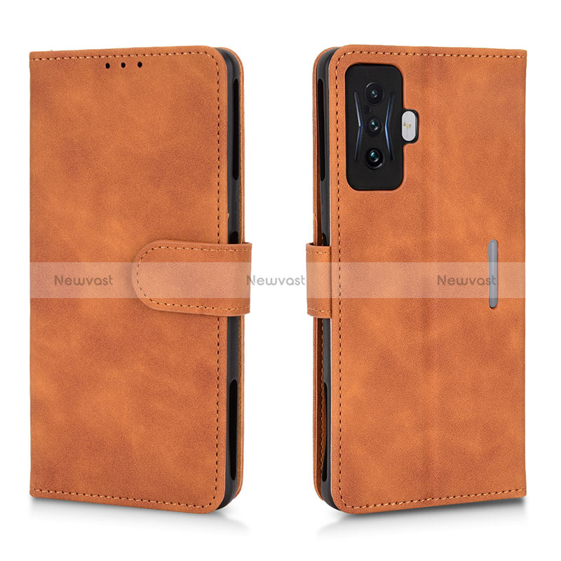 Leather Case Stands Flip Cover Holder L01Z for Xiaomi Poco F4 GT 5G Brown