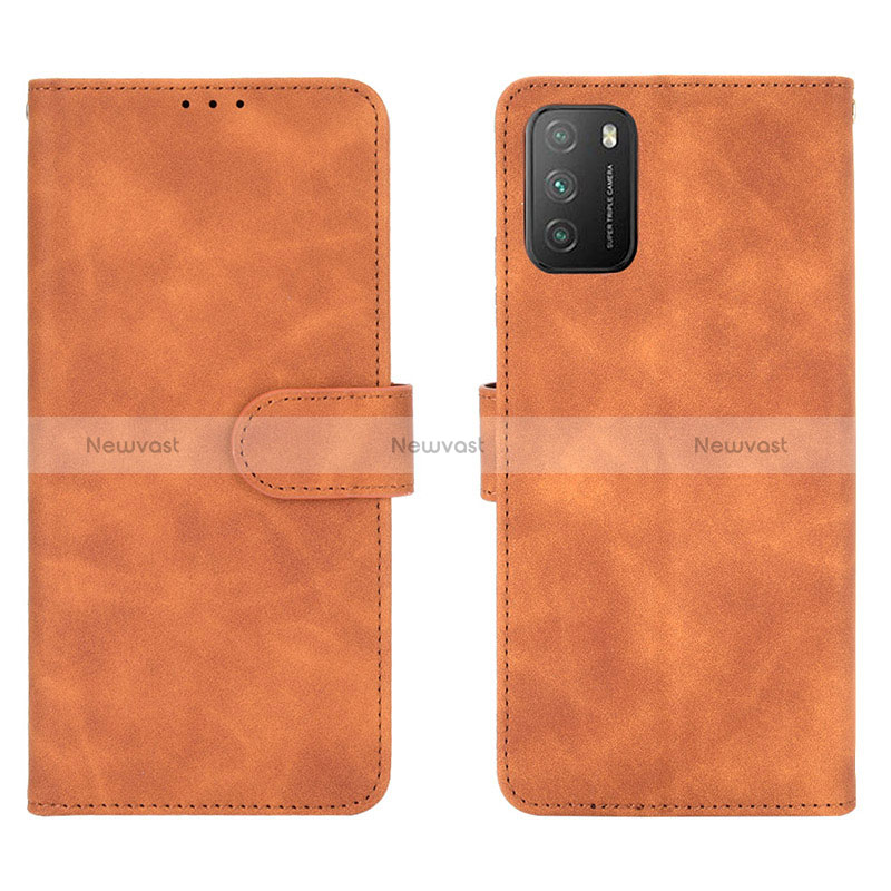 Leather Case Stands Flip Cover Holder L01Z for Xiaomi Poco M3 Brown