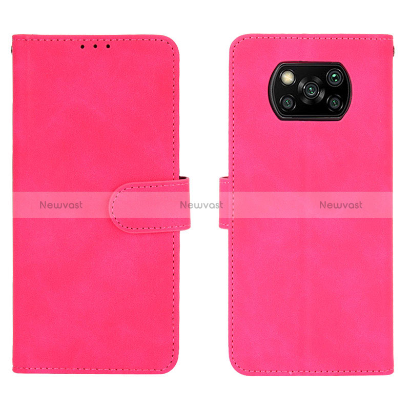 Leather Case Stands Flip Cover Holder L01Z for Xiaomi Poco X3 Pro Hot Pink