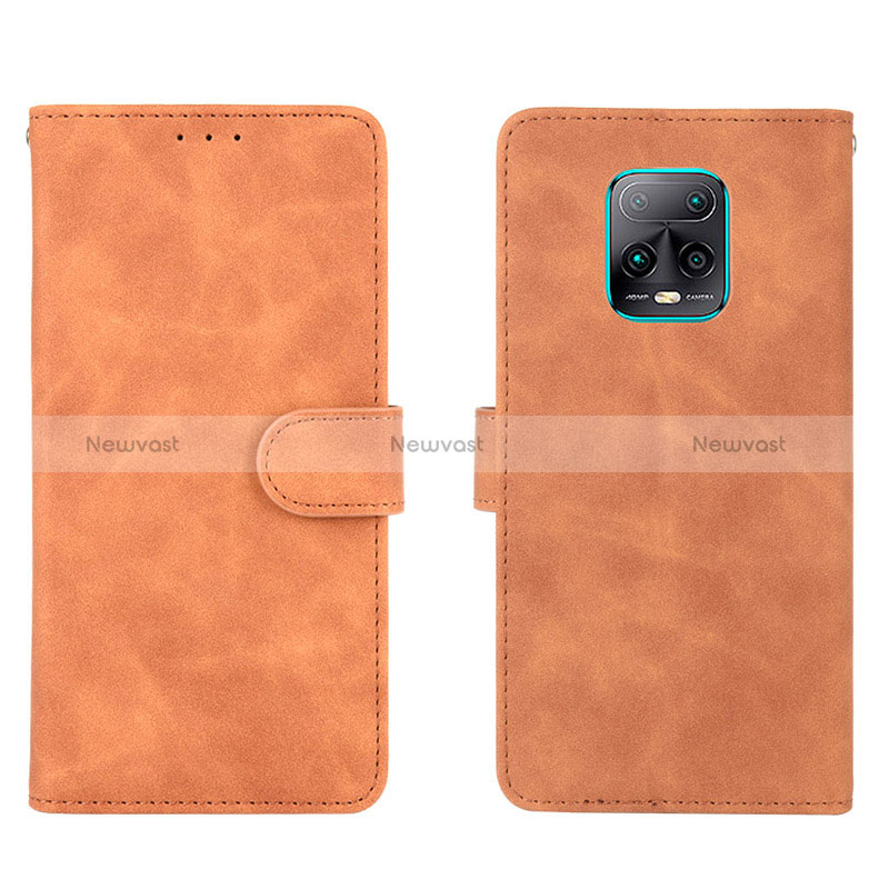 Leather Case Stands Flip Cover Holder L01Z for Xiaomi Redmi 10X 5G Brown