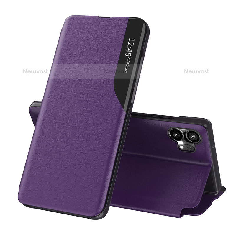 Leather Case Stands Flip Cover Holder L02 for Nothing Phone 1 Purple